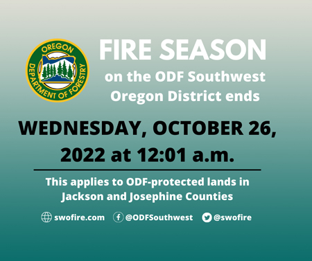 ODF image: Fire season ends Wednesday, October 26th, 2022